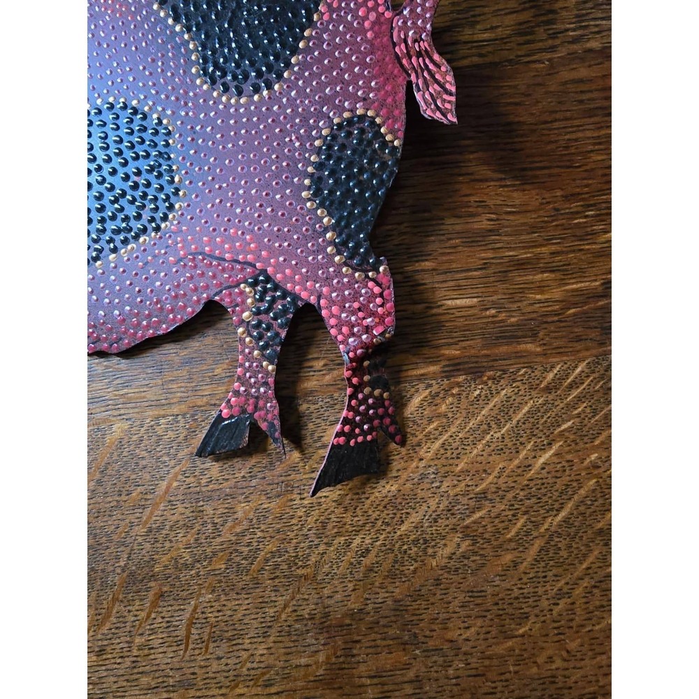 Herman Signed Dot Painted Metal Pig Wall Art Folk Art Farmhouse Decor 2000